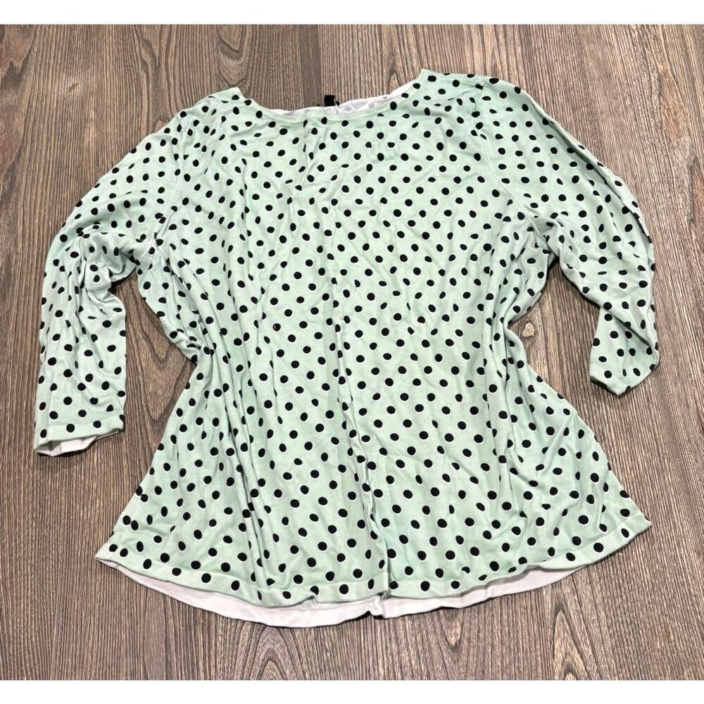 Talbots Polka Dot Sweater Top Knit 3/4 Sleeve Pullover Green/Black Plus Size 2X